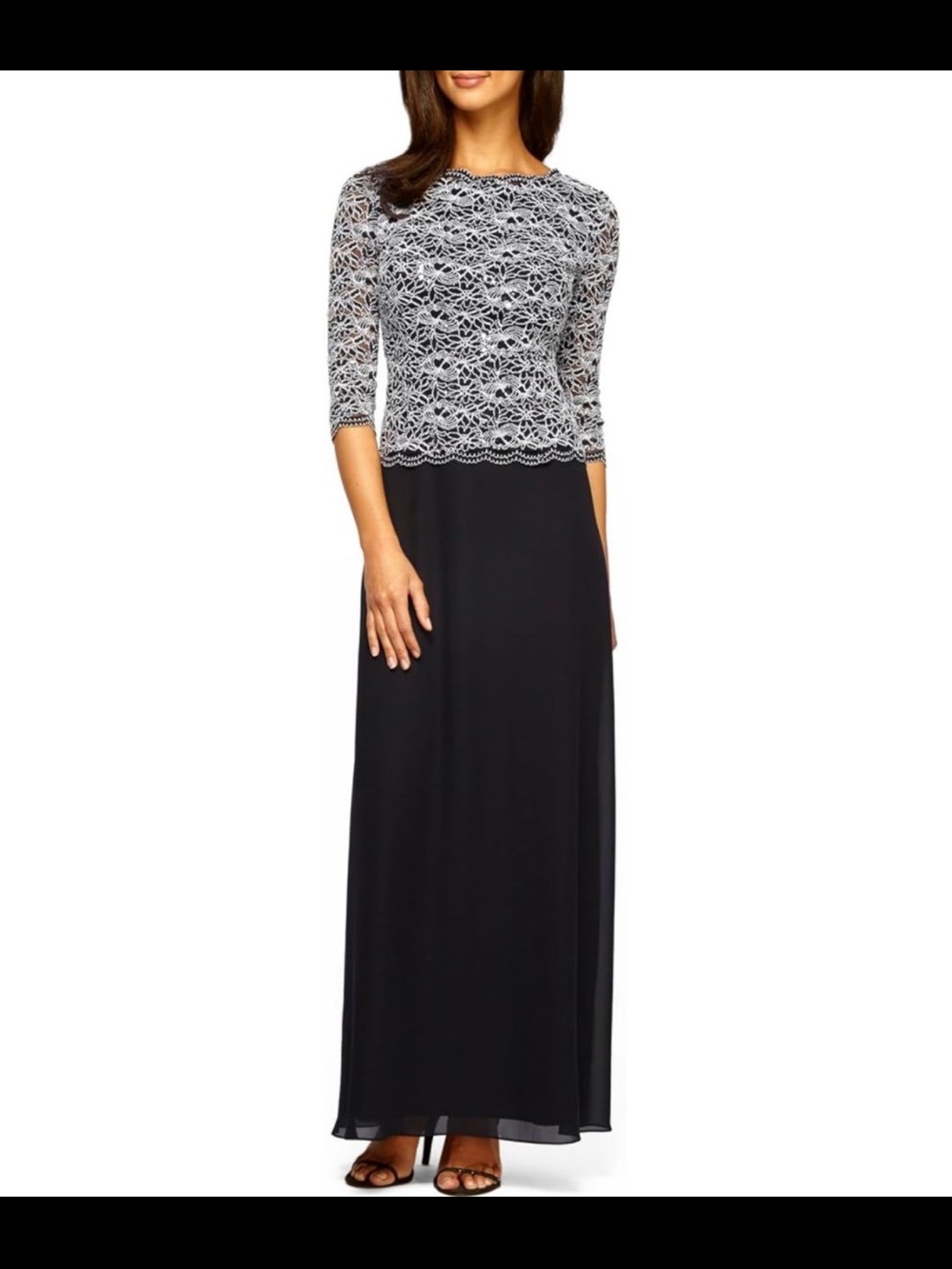 Alex Evenings Women's 3/4 Sleeve Stretch Lace Bodice Mock One Piece Gown